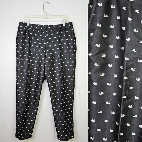 RSVP By Talbots Novelty Swan Pants Black Dress Pants High-Rise Straight Size 12 - Picture 1 of 12